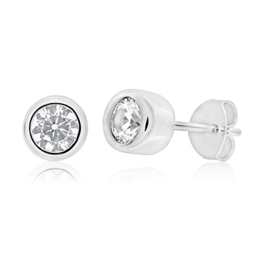 Sterling Silver Rhodium Plated Cubic Zirconia Cylinder Stud Earrings