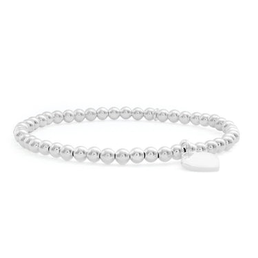 Sterling Silver Heart Charm Ball Stretch Bracelet