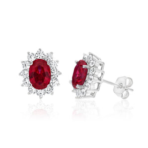 Sterling Silver Cubic Zirconia Red Cluster Halo Stud Earrings