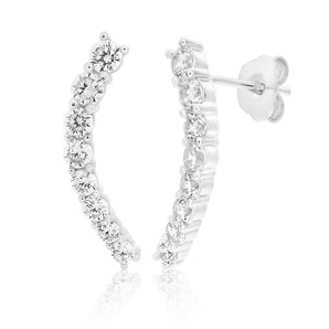 Sterling Silver Cubic Zirconia Mini Curve Climber Stud Earrings
