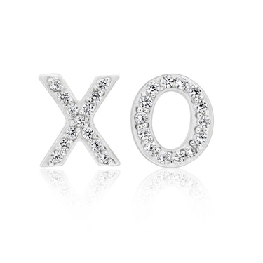 Sterling Silver Rhodium Plated Cubic Zirconia XO Stud Earrings