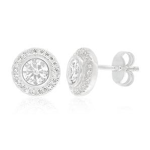 Sterling Silver Cubic Zirconia Round Halo Stud Earrings