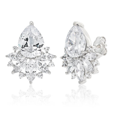 Sterling Silver Cubic Zirconia Pink Round White Stud Earrings