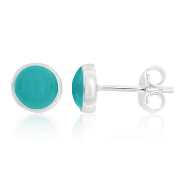 Sterling Silver Blue Enamel Dome Stud Earrings