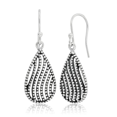 Sterling Silver Teardrop Milgrain Drop Earrings