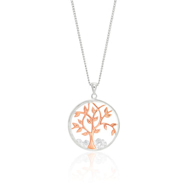Gold Plated Sterling Silver Cubic Zirconia Tree of Life Floating Pendant