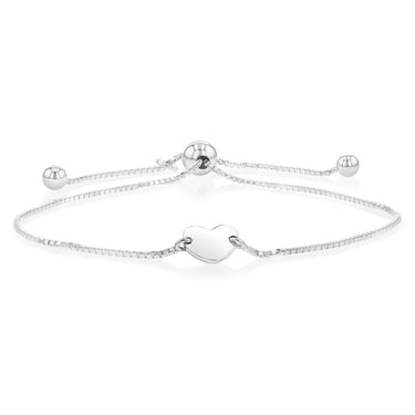 Sterling Silver Heart Disc Adjustable Friendship Bracelet