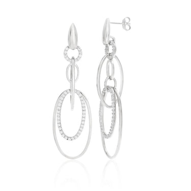 Sterling Silver Rhodium Plated Cubic Zirconia Multi Hoops Drop Earrings