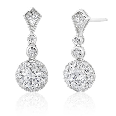 Sterling Silver Rhodium Plated Cubic Zirconia Drop Earrings