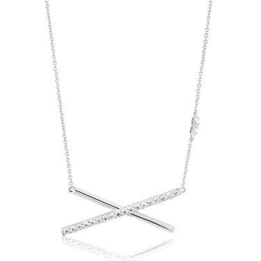Sterling Silver Rhodium Plated Cubic Zirconia Criss Cross Bar Pendant With 40 + 5cm Chain