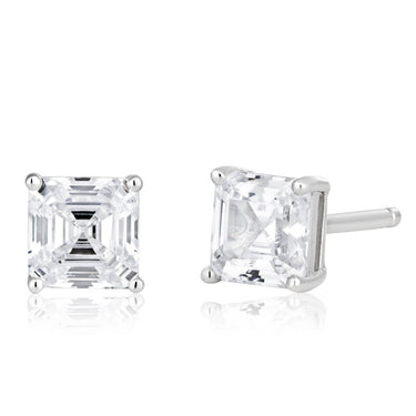 Sterling Silver Cubic Zirconia Octagon Step Cut Stud Earrings