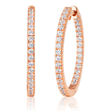 Rose Coloured Gold Plated Sterling Silver Cubic Zirconia Hoop Earrings