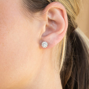 Sterling Silver Crystal White Ball Stud Earrings