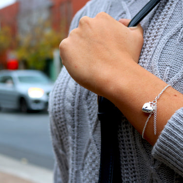 Sterling Silver Rope Puff Heart Padlock Bracelet