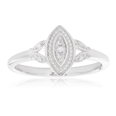 Sterling Silver Marquise Shaped Diamond Ring