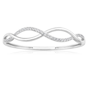 Sterling Silver Rhodium Plated Cubic Zirconia Open Twist 60mm Hinged Bangle