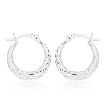 Sterling Silver Creole Twist Ridge Hoop Earrings