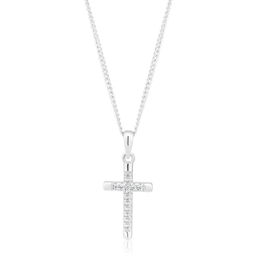 Sterling Silver Rhodium Plated Cubic Zirconia Cross Pendant