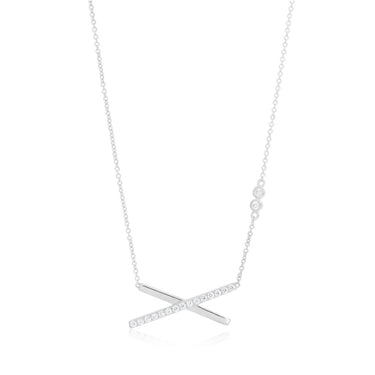 Sterling Silver Rhodium Plated Cubic Zirconia Cross Bar Pendant Chain