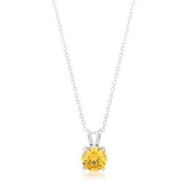 Sterling Silver Yellow Cubic Zirconia Solitaire Pendant Chain and Halo Ring Set
