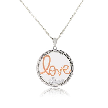 Sterling Silver Cubic Zirconia Rose Gold Plated "Love" Floating Pendant
