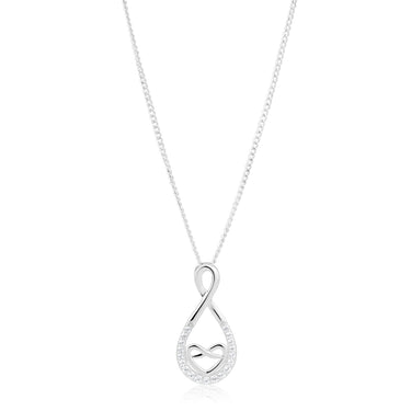 Sterling Silver Rhodium Plated Cubic Zirconia Heart & Infinity Pendant