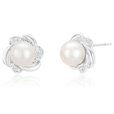 Sterling Silver Freshwater Pearl and Zirconia Stud Earrings