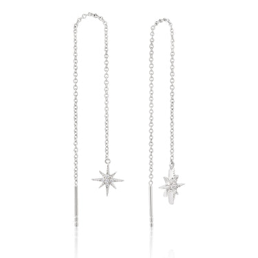 Sterling Silver Zirconia Starburst Threader Earrings