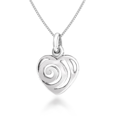 Sterling Silver Fancy Swirl Heart Pendant with 46cm Sterling Silver Chain