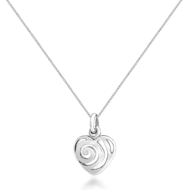Sterling Silver Fancy Swirl Heart Pendant with 46cm Sterling Silver Chain