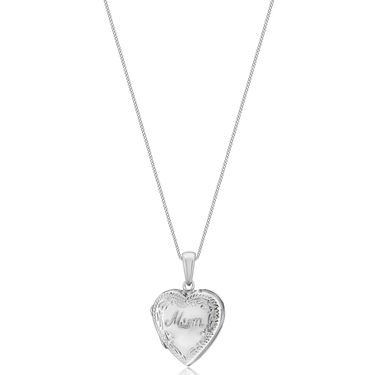 Sterling Silver 'Mum' Locket with Engraved Edge on 46cm Sterling Silver Chain