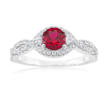 Sterling Silver Created Ruby and Zirconia Ring