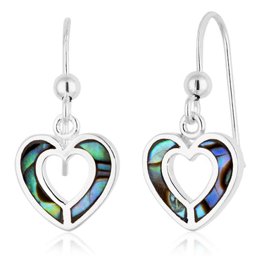 Sterling Silver Puava Shell Heart Hook Drop Earrings