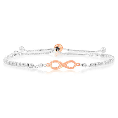 Sterling Silver and Rose Gold Plate Infinity Fancy Slider Bracelet