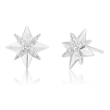 Sterling Silver Zirconia Crossover Star Stud Earrings