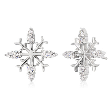 Sterling Silver Zirconia Snowflake Stud Earrings