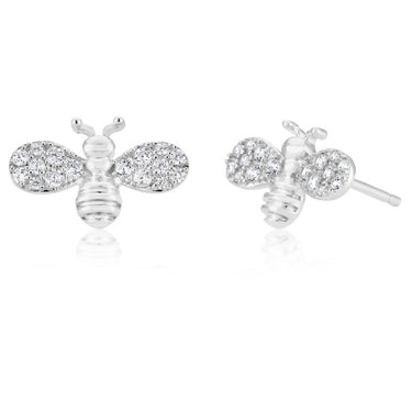 Sterling Silver Zirconia Bee Stud Earrings