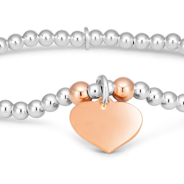 Sterling Silver 2-Tone Bead Bracelet With Heart Charm