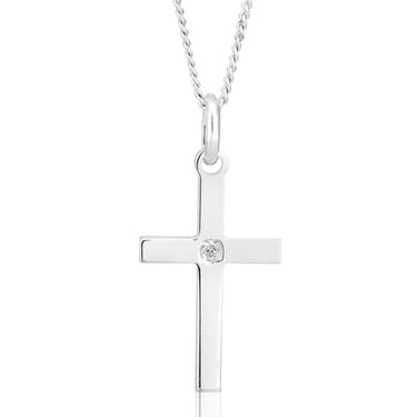 Sterling Silver Cross Pendant 3cm with Centre Zirconia Stone