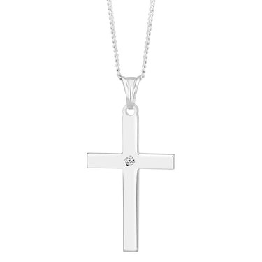 Sterling Silver Cross Pendant 4cm with Centre Stone