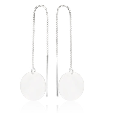 Sterling Silver Plain Disc Threader Earrings