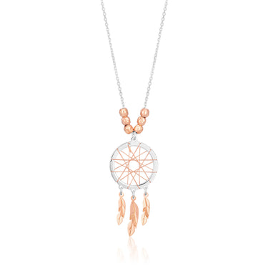 Sterling Silver 2 Tone Dream Catcher Pendant on 45cm chain