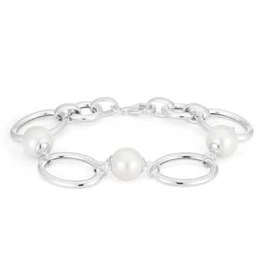 Created Pearl Silver Link 19cm Bracelet