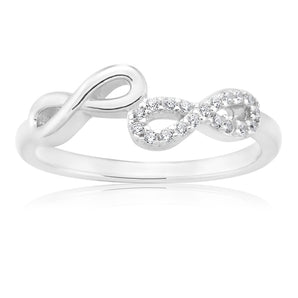 Sterling Silver Plain and Zirconia Double Infinity Ring