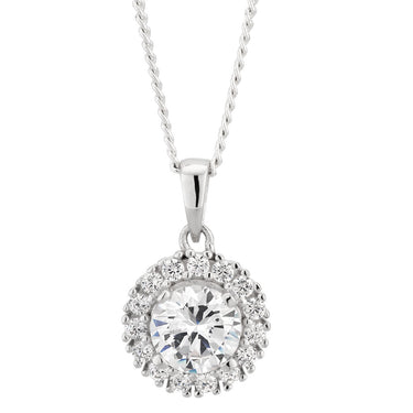 Sterling Silver Zirconia Fancy Round Pendant