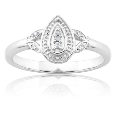 Sterling Silver Marquise Shaped Diamond Ring