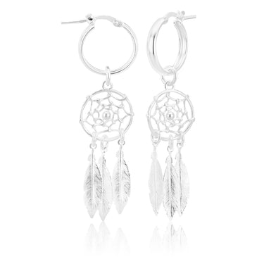 Sterling Silver Hoop and Dreamcatcher Drop Earrings