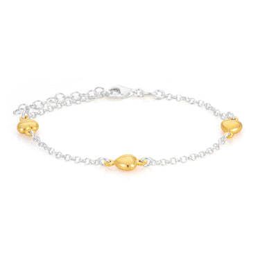 Sterling Silver and Rose Plated 19cm Alternate Heart and Chain Bracelet