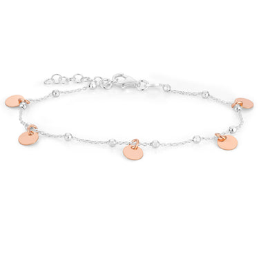 Sterling Silver Rose Gold Plated Multi-Disc Charm Bracelet