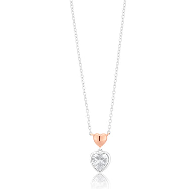 Sterling Silver Rose Gold Hearts With Cubic Zirconia Drop Pendant